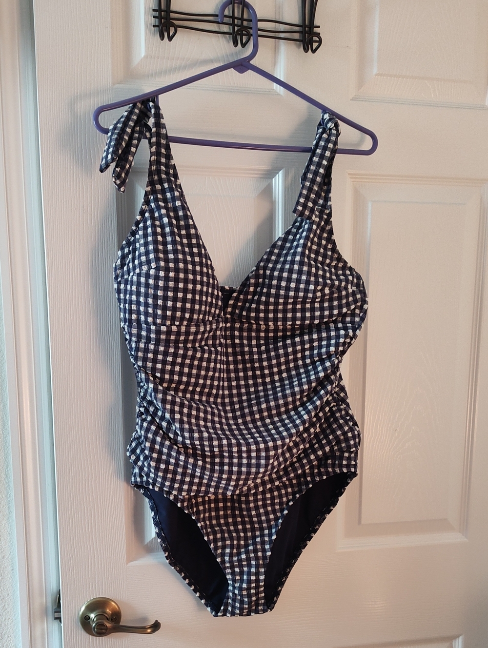 Ellen Tracy Navy and White Gingham One-Piece